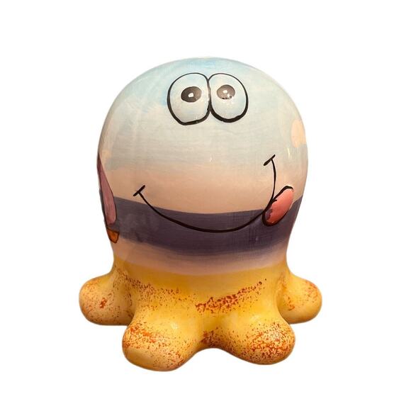 Travel Souvenir Bahamas Colorful Hand Painted Scenic Pottery Piggy Octopus Bank - Picture 1 of 5